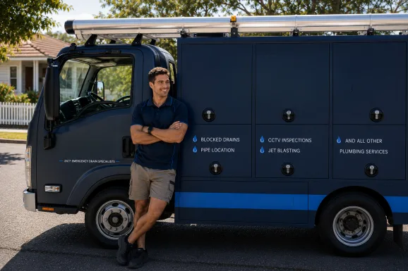 Our plumber with the service van on a Campsie job