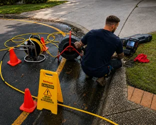 Plumber checking a blocked drain on a Campsie job