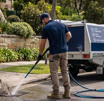 Cutting tree roots out of a Campsie drain